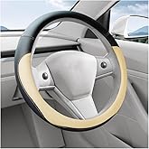 Ywdiml Car Steering Wheel Cover, 15 Inch Leather Anti-Slip Breathable Vehicle Steering Wheel Protecter with Comfortable Feel, Automotive Interior Accessories, Universal for SUV Sedan Truck (Beige)