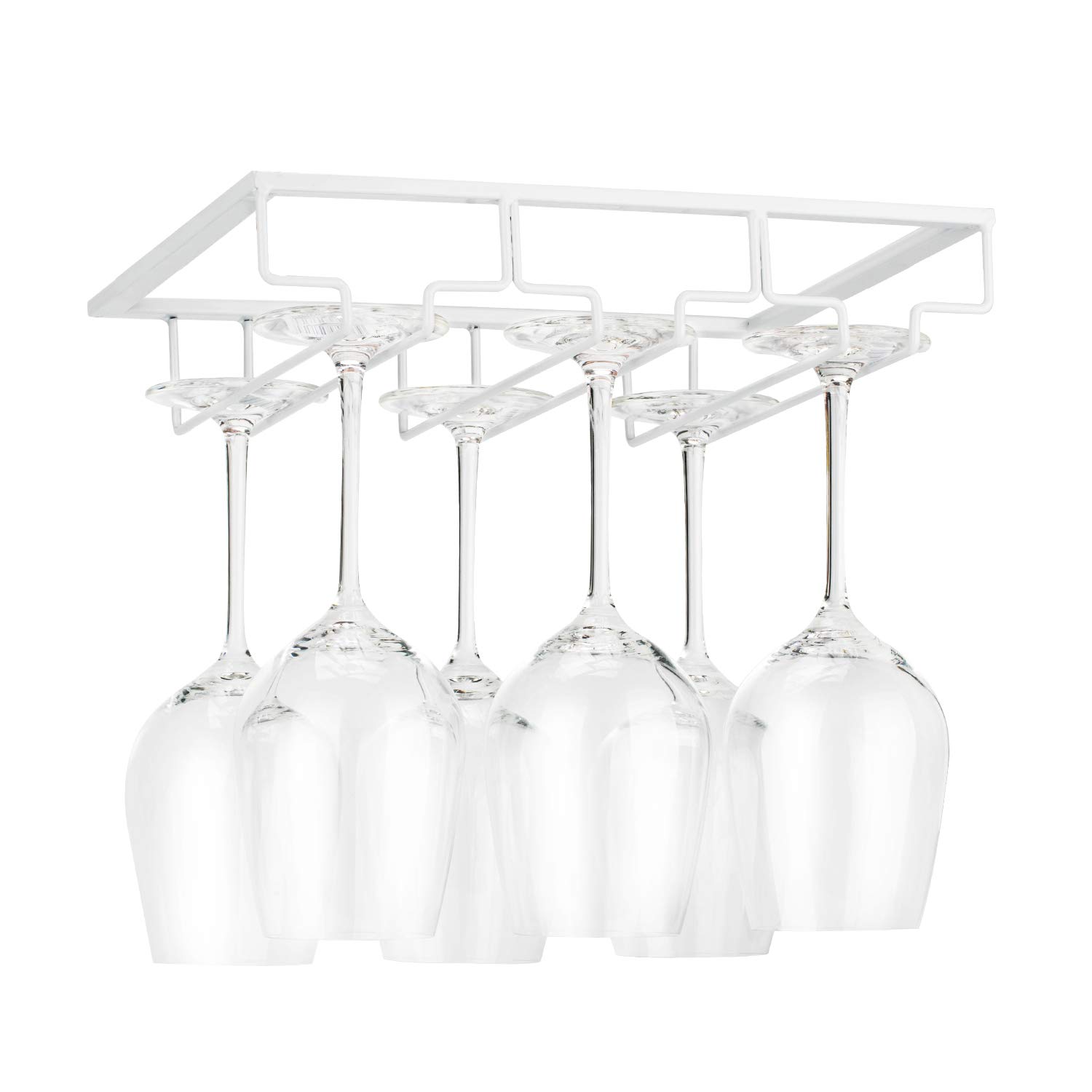 FOMANSH Wine Glass Rack - Under Cabinet Stemware Wine Glass Holder Glasses Storage Hanger Metal Organizer for Bar Kitchen White