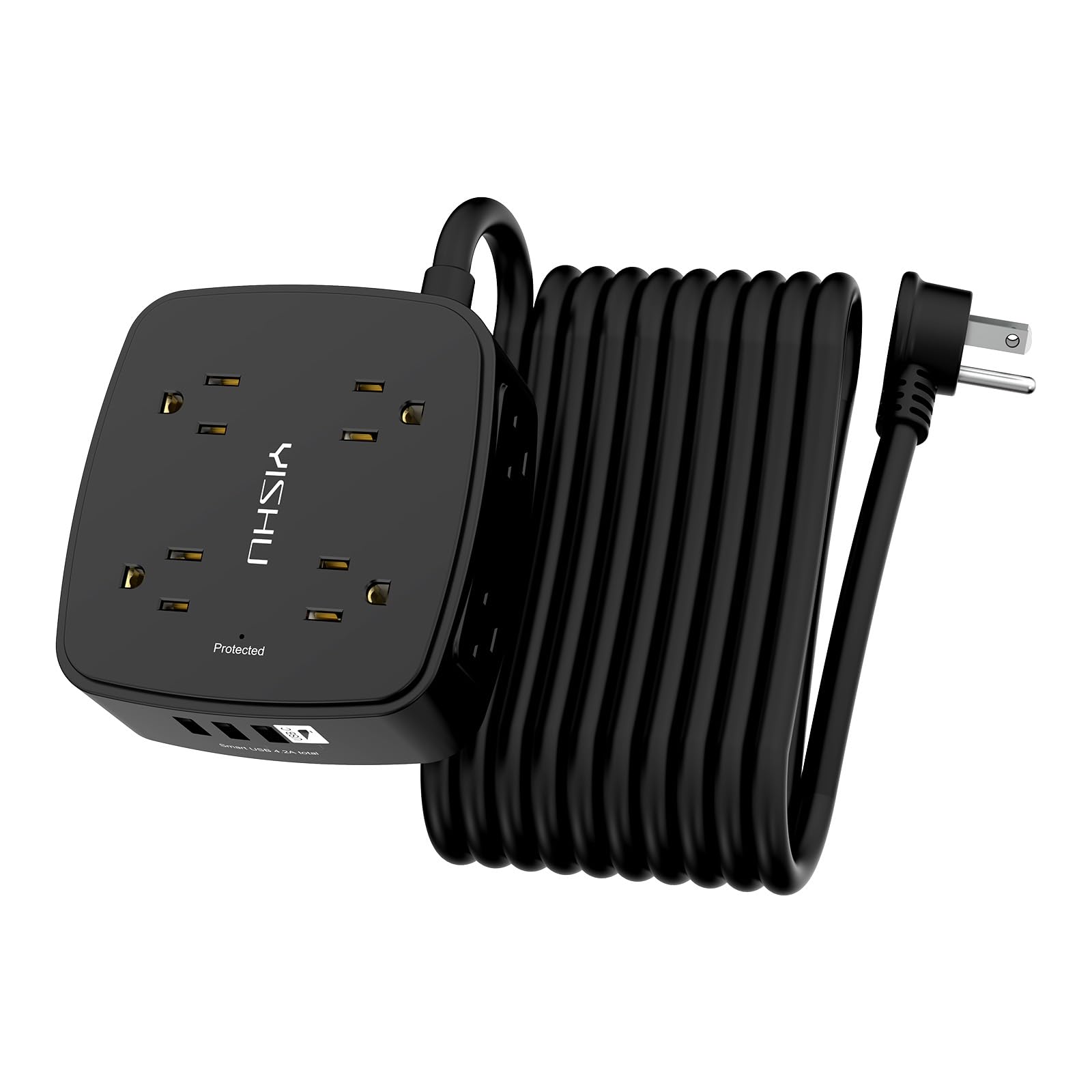 Photo 1 of 20 Ft Surge Protector Power Strip - 8 Widely Outlets with 4 USB Ports, 3 Side Outlet Extender with 20 Feet Extension Cord, Flat Plug, Wall Mount, Desk USB Charging Station, ETL, Black