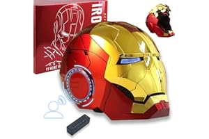 FEHFUEK Iron-Mans Helmet Electronic Mark 5 Helmet Gold Voice Control/Sensing/Remote Control Open/Close with Sounds & LED Eyes Light Up Super Hero Movie 1:1 Model Prop.