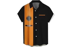 WHO IN SHOP Men's Short Sleeve Button Up Hawaiian Shirt 1950s Vintage Bowling Shirts