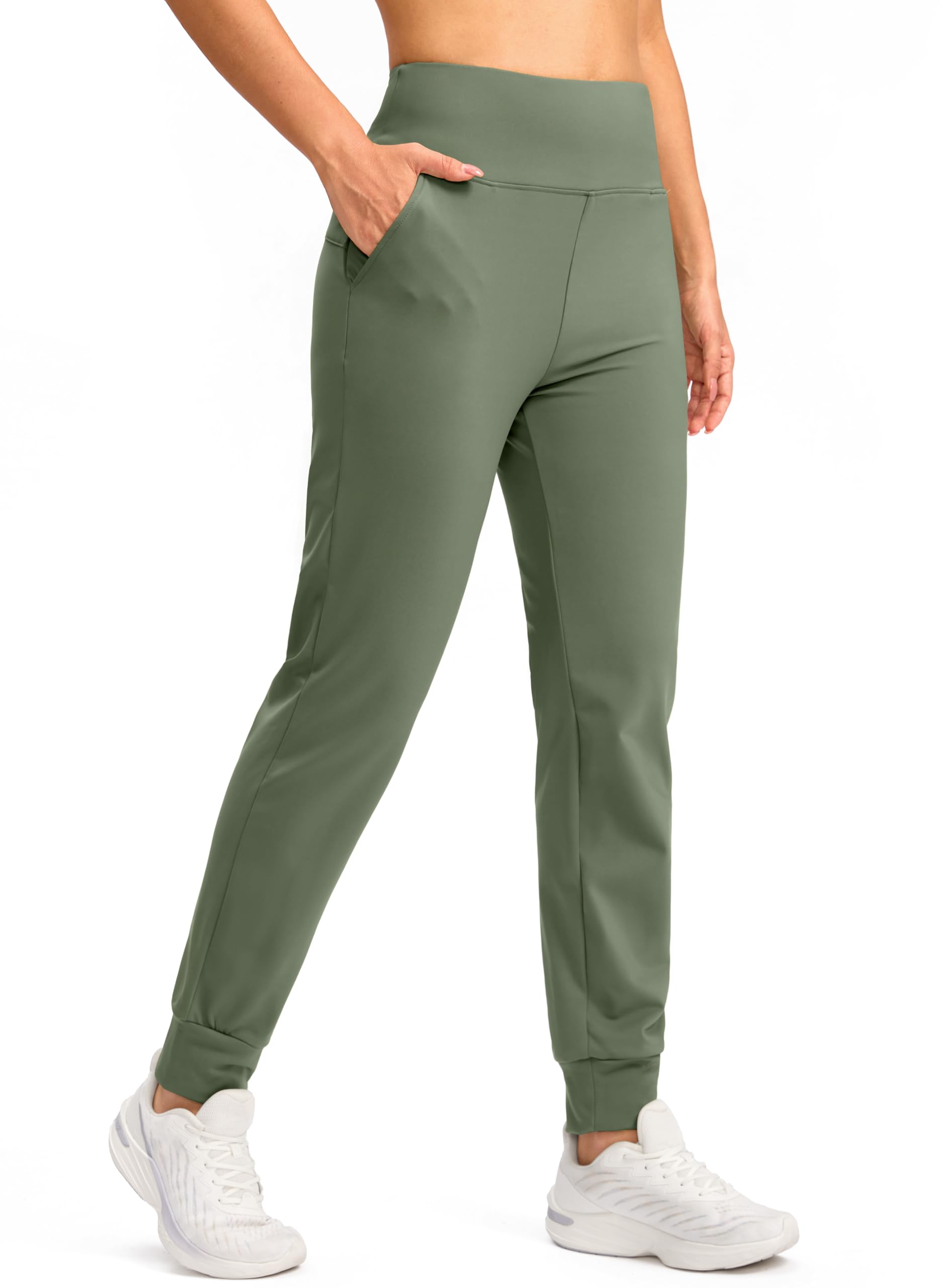 SANTINY Women's Fleece Lined Joggers Water Resistant High Waisted Thermal Sweatpants Winter Pants Hiking Running Pockets(Sage Green_M) Image