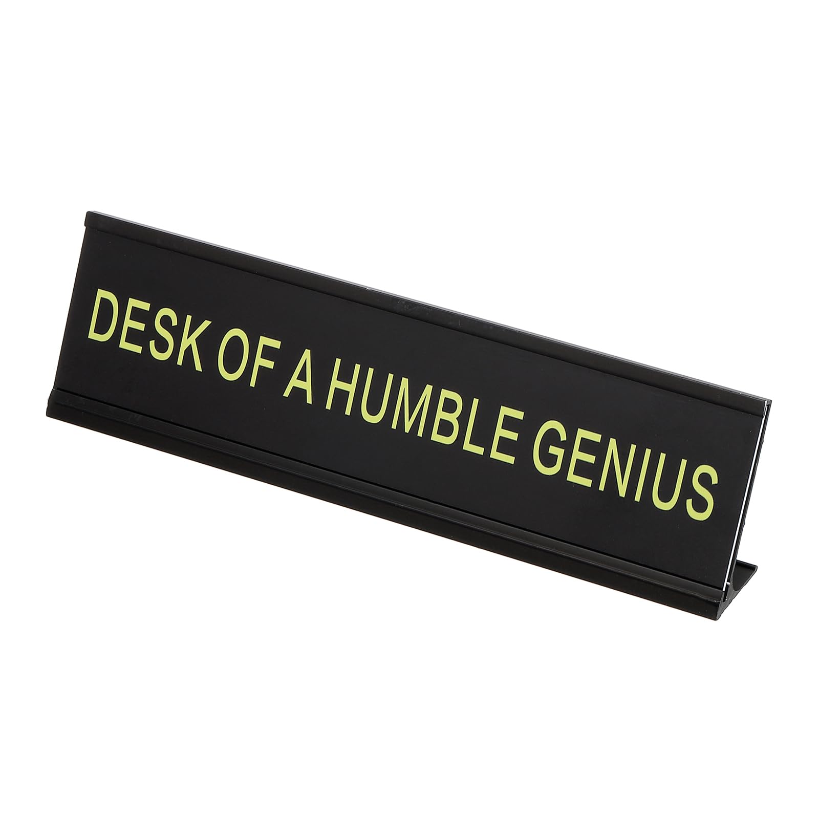PATIKIL Funny Nameplate, 8"x2" Novelty Desk Sign Plaque Aluminum Desk Name Plate with Base for Office, Black Yellow (Desk Of A Humble)