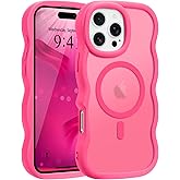 Pepmune for iPhone 16 Pro Max Case, Curly Wavy Frame Hard Translucent Matte Clear Back Cover for Women Men Compatible with Magsafe Shockproof TPU Bumper Phone Case for iPhone 16 Pro Max, Hot Pink