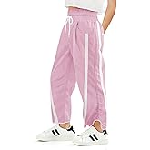 Haloumoning Girls Baggy Wide Leg Pants Kids Striped Elastic Waist Parachute Track Pants with Pockets 5-14 Years
