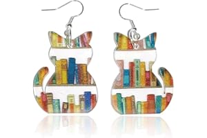 twinkle eye Animals Bookcase Earrings, Cat Dog Book Dangle Earrings for Women Book Lover, Bookshelves Earring Acrylic Graduation Teacher's Day Appreciation Back To School Gifts For Teacher