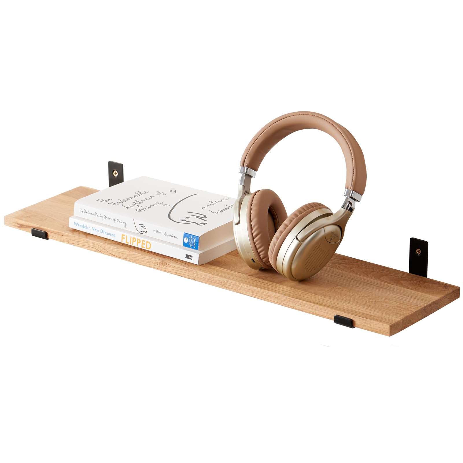 TREOAKWIS Wooden Floating Shelf, Oak Floating Shelf Solid Wood Bookshelf Wall Mounted Display Shelves for Magazine Living Room Bedroom Decor (60 CM)