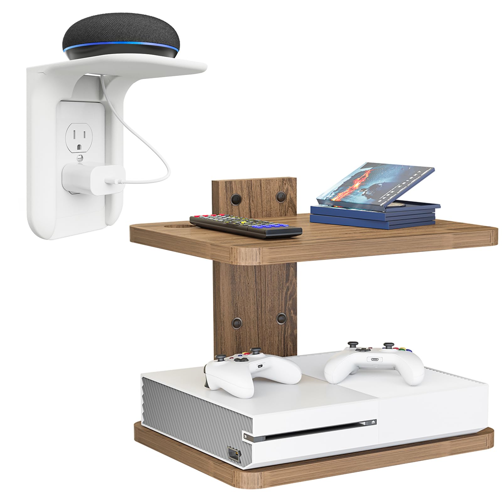 WALI Outlet Shelf Wall Holder and Floating Entertainment Center Shelves(2-Shelf)