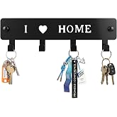 Idymere 4-Hook Metal Key Holder Wall Mount with Self-Adhesive Back | No-Drill Self-Adhesive Hooks, Heavy Duty Metal, For Keys Bags Leashes, Multi-Scene Use, Home Office Garage Wall Storage Rack