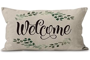 Mancheng-zi Welcome 12x20 Pillow Cover,Porch Decor,Outdoor Pillows,Outdoor Pillow Covers,Outdoor Throw Pillows, Farmhouse Porch Deco,Patio Pillows,Outdoor Pillows for Patio Furniture(Cream)