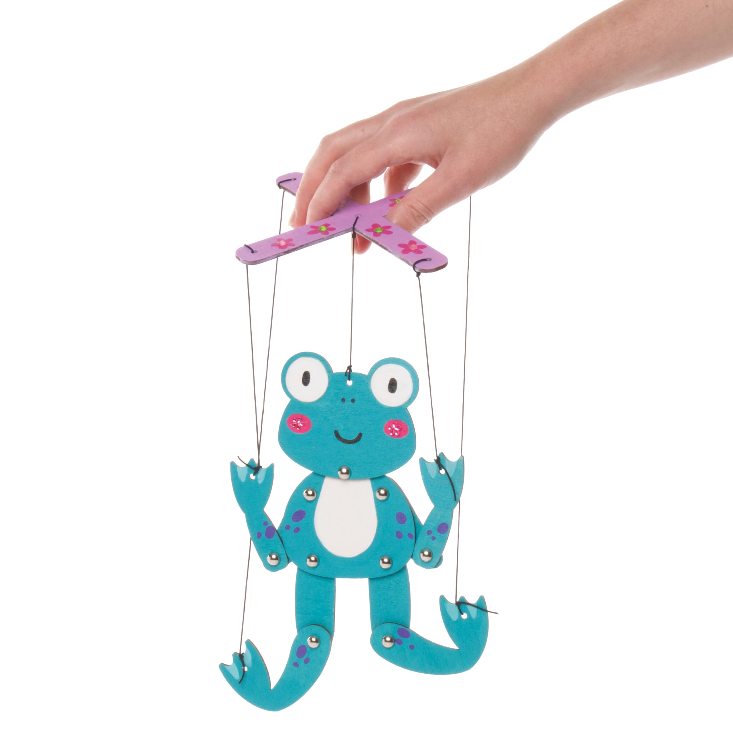 Baker Ross AX825 Frog Marionette Kits - Pack of 3, Make Your Own Puppets For Kids Arts and Wood Crafts Projects