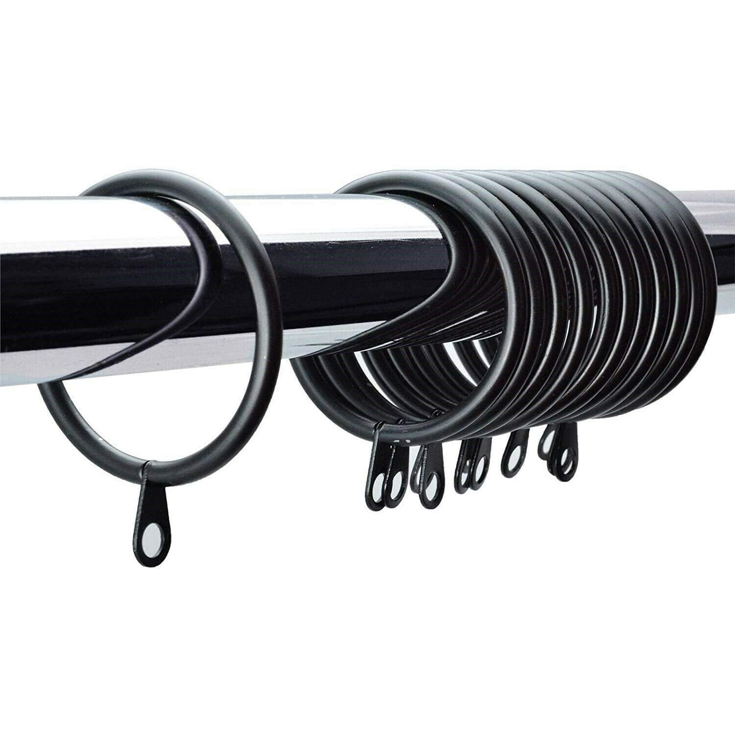 Black Curtain Pole Rings 40mm Strong Metal Curtains Hanging Ring with Sliding Eyelet Rings Hanging Ring Curtain Eyelet Ring Pack of 24.