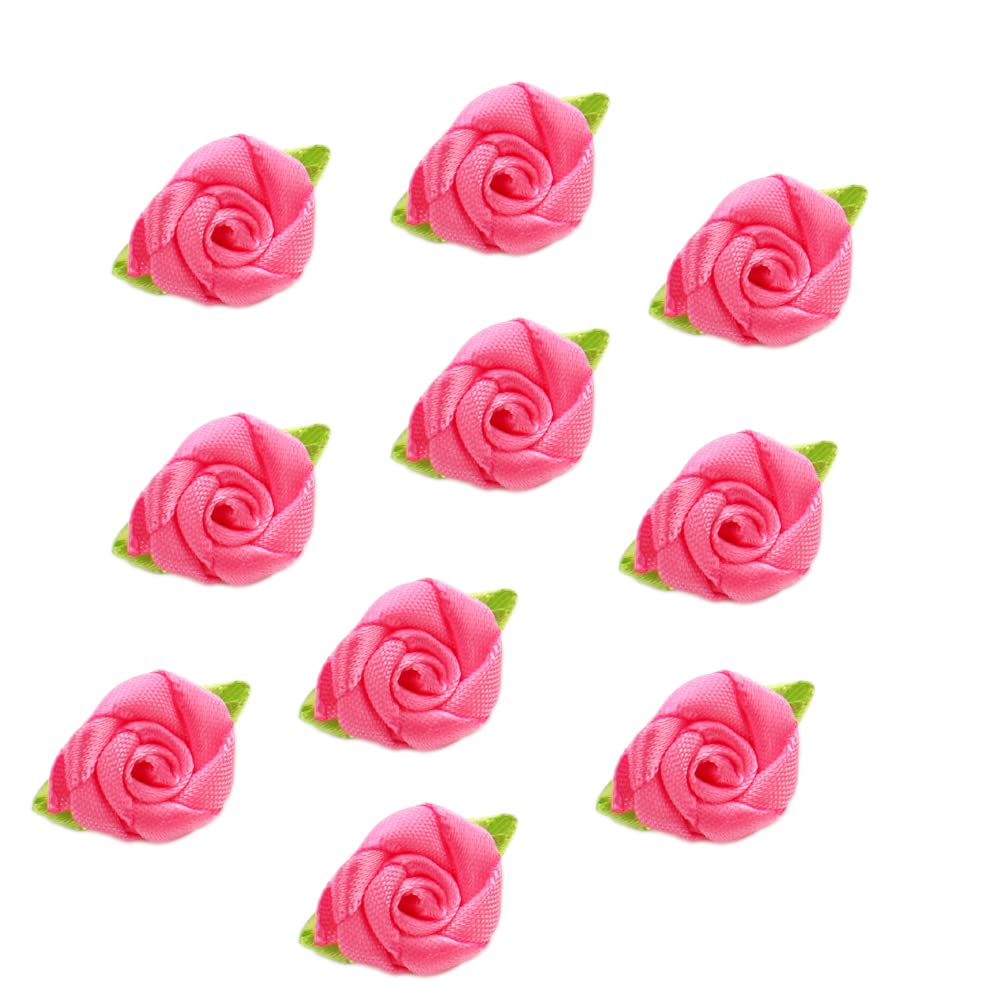 Pack of 100 mini Artificial Flowers Rose Heads,Bows Roses with Leaf,Rose Flower Heads Flower Heads for Crafts,Flower Appliquations,Confetti Decoration for DIY Crafts,Garland Scrapbooking,Pink