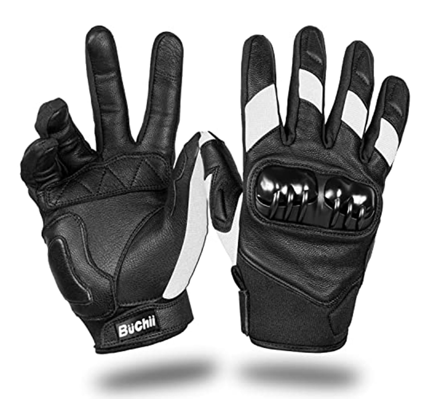 Buchii Leather Motorcycle Gloves Men & Women Multi Purpose Hard Knuckle Cover Full Finger Motorbike Gloves for BMX ATV MTB Riding Road Racing Cycling Climbing Motocross