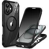 CENHUFO Magnetic Privacy for iPhone 16 Plus Case [Compatible with Magsafe] Full Body Phone Case Built-in 9H Tempered Glass Privacy Screen Protector and Camera Lens Cover, Shockproof Bumper - Black