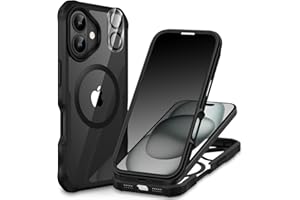 CENHUFO Magnetic for iPhone 16 Plus Case, Privacy Phone Cover [Compatible with Magsafe] Built-in Anti Peep Tempered Glass Privacy Screen Protector and Camera Protective Full Body Shockproof -Black
