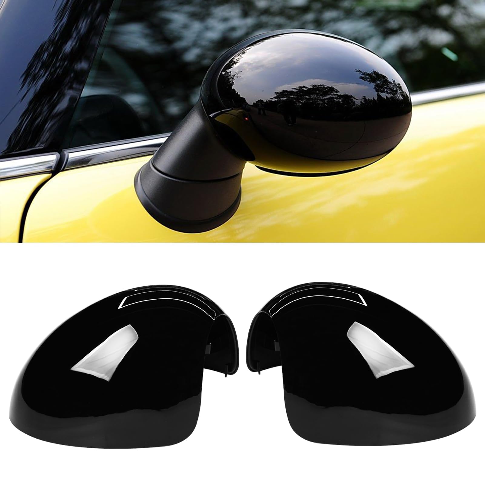 Photo 1 of Adzfel 2PCS Compatible with MINI Cooper Mirror Cover R55 R56 R57 R58 R59 R60 R61 2007-2016, Left Right Side Mirror Caps Rearview MirrorCover Cap Replacement, Manual Folding Mirrors Only - Glossy Black
