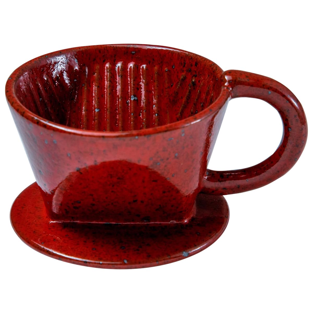 Asayu Japan Ceramic Coffee Pour Over Maker Dripper with Handle in Chrome Red, Slow Brewing Paper Filter Holder with 3 Holes Made In Japan for Coffee and Tea - Dripper Cone
