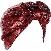 YRANXQUN Pre Tied Turban Hats for Women - Knotted Solid Sequin Caps Chemo Beanies Headwrap Headwear for Cancer Daily Use