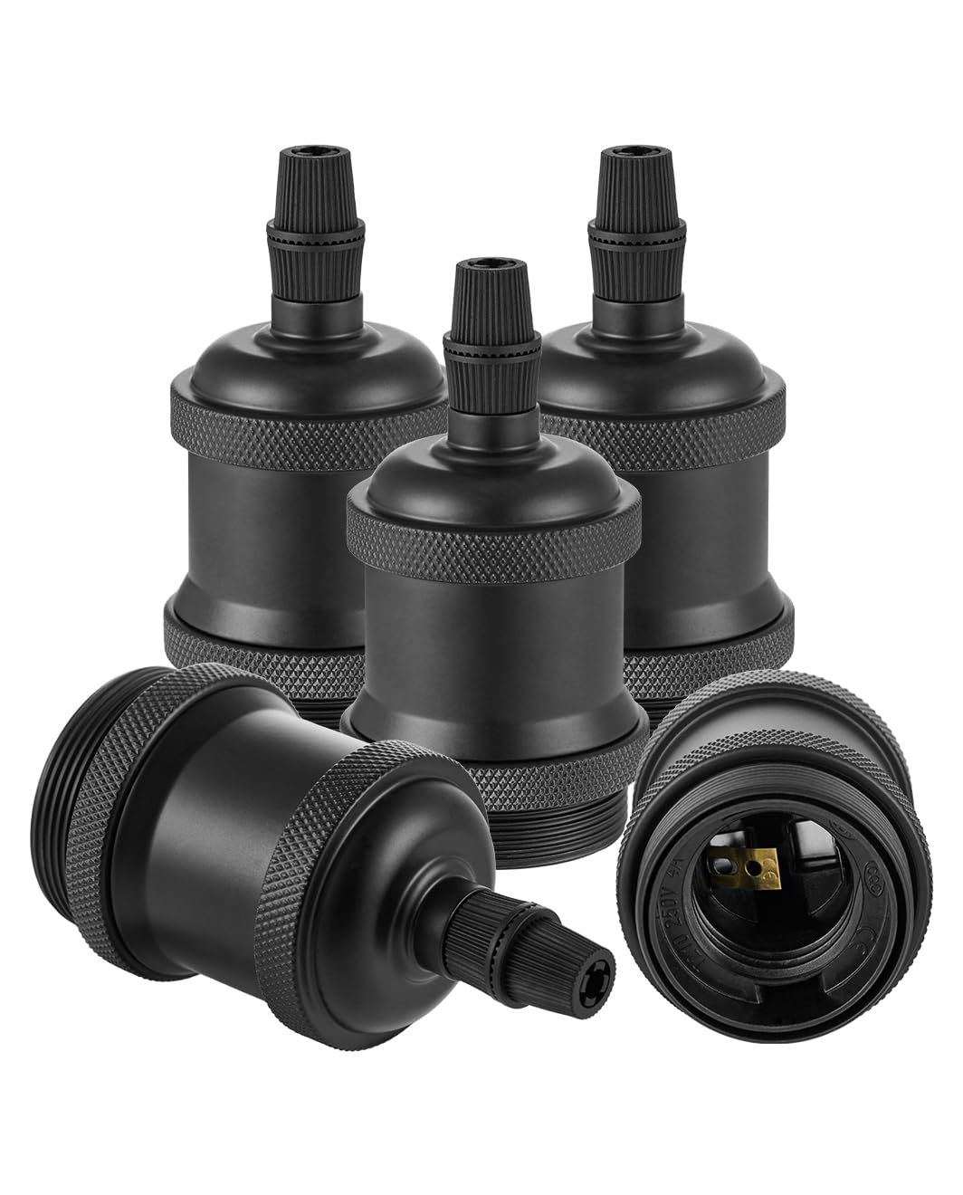 Vecys 5 PCS E27 Vintage Bronze Lamp Socket Adapter Edison Retro Lamp Holder Adapter for Vintage Light Bulbs Pendant Lamp（Black）
