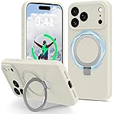 Vanxiliiy Compatible with iPhone 17 Pro Max Case Stand, Slim Liquid Silicone Phone Cases Fit for iPhone 17 Pro Max Compatible with MagSafe Magnetic Ring Kickstand Case Full Camera Protection, White