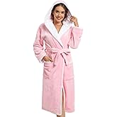 Kniffi Womens Winter Robe Fleece Hooded Bathrobe Plush Warm Robes