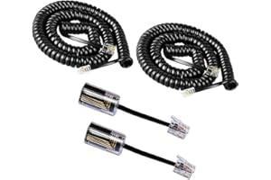 Lativu Telephone Cord Detangler, 2 Pack Phone Cord for Landline 8.5 Ft Uncoiled (1.2 Ft Coiled) and 2 Pack 360 Degree Rotating Telephone Handset Cords Tangle Free, Black
