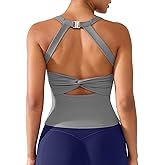 BRXL Women's Soft Halter Top Fitness Yoga Tanks Backless Built in Bra Sleeveless Sports Tank Tops Twist Back Cami