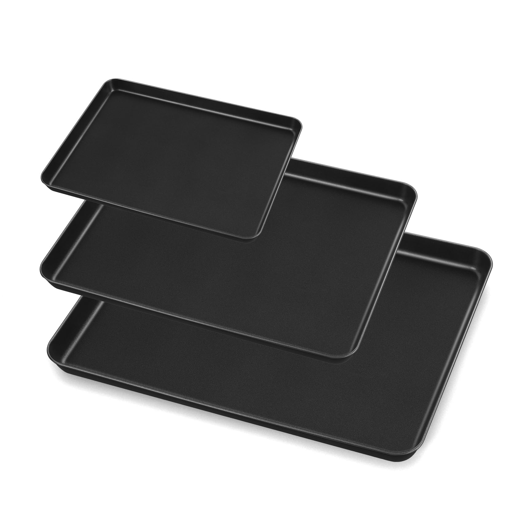 Onader Baking Tray Set of 3, Carbon Steel Baking Sheet Pans for Oven Non-Stick, Rectangle Traybake Tin for Roasting Cooking Serving, Healthy & Non-Toxic, Easy Clean - 3 Sizes