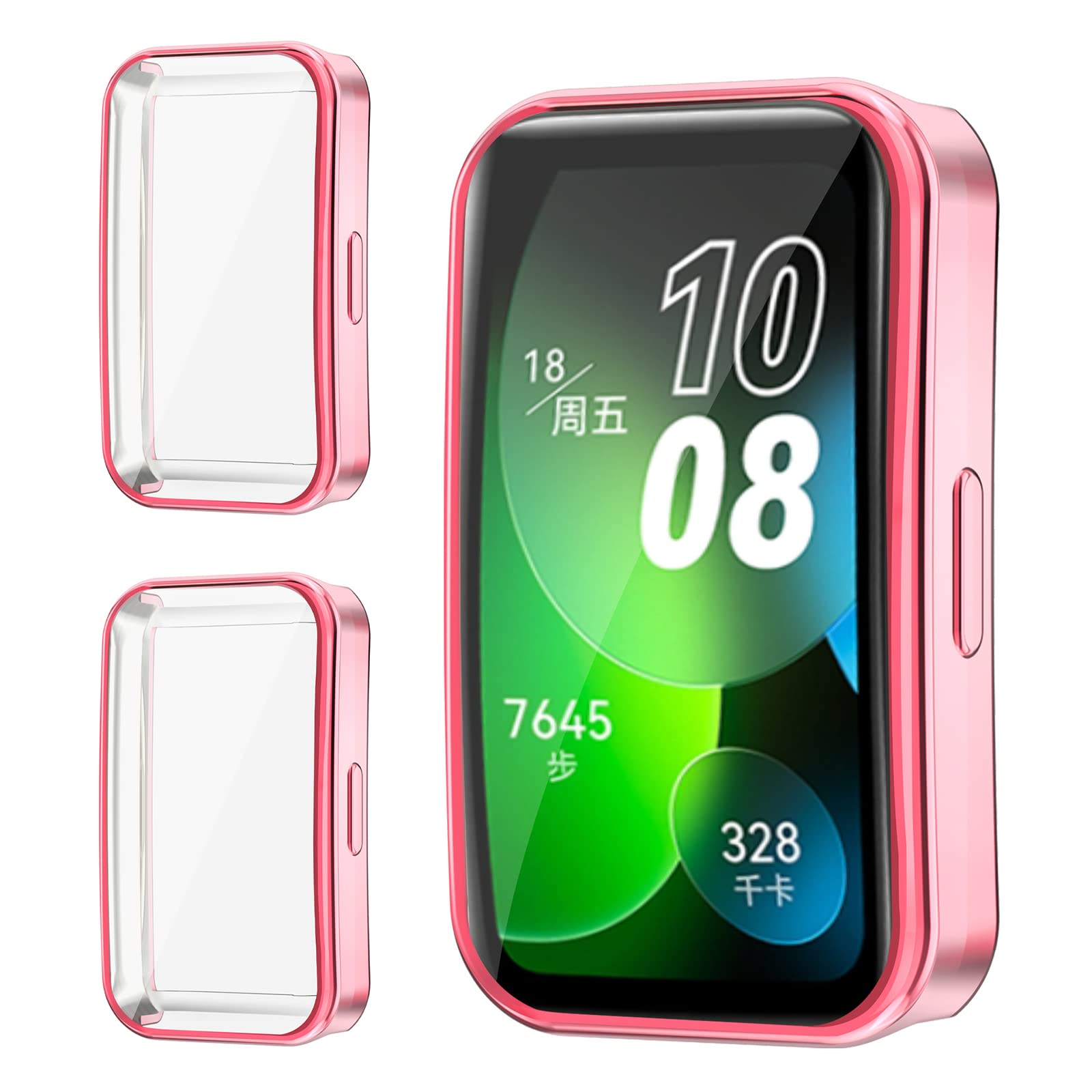GIOPUEY [2 PACK Case Compatible with Huawei Band 9/Band 8, Soft TPU, Shock Resistant, Huawei Band 9/Band 8 Cover - Pink+Pink