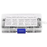 200 Pcs 10 Values Silicon NPN PNP Power Transistor Assortment Kit (BC337 BC327 2N2222 2N2907 2N3904 2N3906 S8050 S8550 A1015 