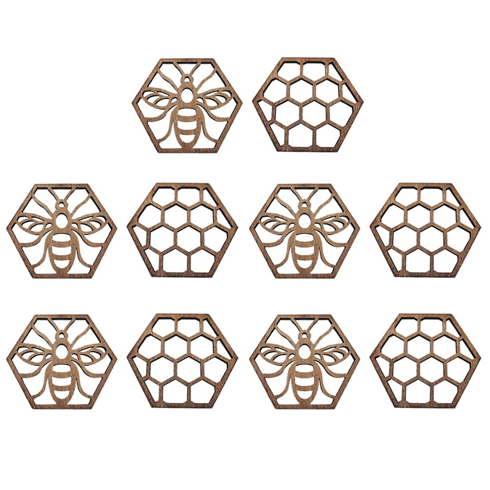 PRETYZOOM Hexagon Honeycomb Wooden Coasters Set of 10 Heat Drink Coasters for Tea Party Home and Bar Decor Stylish Inspired Design