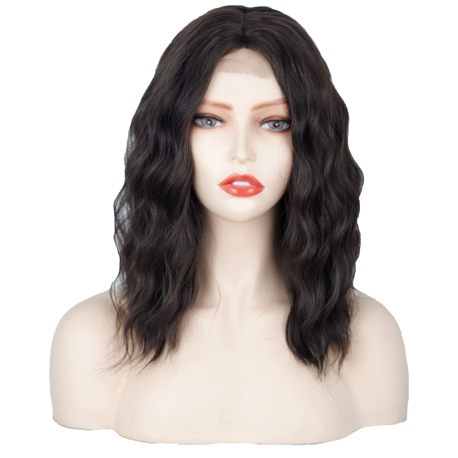 Luovce Synthetic Wigs For Women Shoulder Length Short Wavy 14 inches Dark Brown Color #6/8 โ image 1