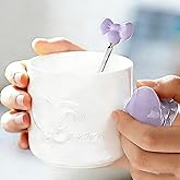 Disoza Bow Coffee Mug Violet 12 OZ Ceramic Cute Coquette Mug 350 ML Porcelain Tea Cup Bow Cute Coffee Cup for Women Girl