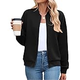 PANOZON Women's Zip Up Cropped Jacket Loose Long Sleeve Round Neck Lightweight Coat Casual Coarse Knitted Baseball Jacket