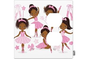 Pznen Ballerina Light Switch Covers Cute African American Black Girl Ballerinas Pink Dresses Ballet Shoes Combination Wall Plate 1 Toggle Switch Plate 1 Duplex Outlet Cover