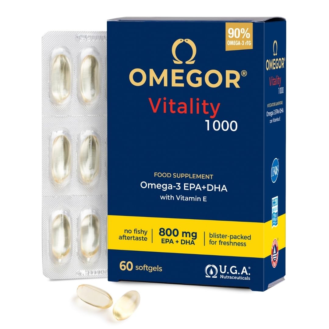 Omega 3 1000mg OMEGOR Vitality - Fish Oil with 800mg EPA and DHA per Capsule - Omega3 IFOS Certified Supplement - No Fishy Aftertaste (60 Softgel Caps)