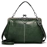 Segater® Women Retro Hollow Oil Wax PU Leather Handbag Kiss Lock Crossbody Purse Vintage Messenger Bag Tote