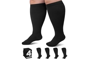COMPSOCK Plus Size Compression Socks for Women Men Wide Calf L/XL-5XL (15-20mmhg) Knee High Socks Support Compression Stockings for Nurses and Flying