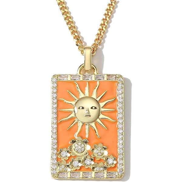 Bijoux Tarot- Collier Carte De Tarot- Le Soleil Bijoux En Acier Plaqué Or
