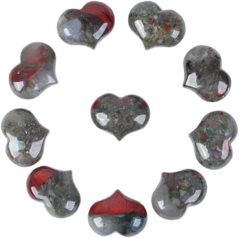 Justinstones Natural African Bloodstone Gemstone Healing Crystal 1 inch Mini Puffy Heart Pocket Stone Iron Gift Box (Pack of 10)