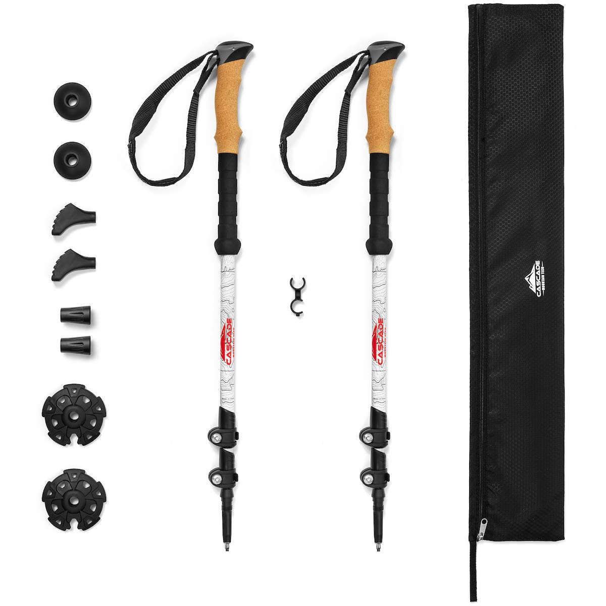 Photo 1 of Cascade Mountain Tech Trekking Poles - Carbon Fiber Walking or Hiking Sticks with Quick Adjustable Locks (Set of 2), White