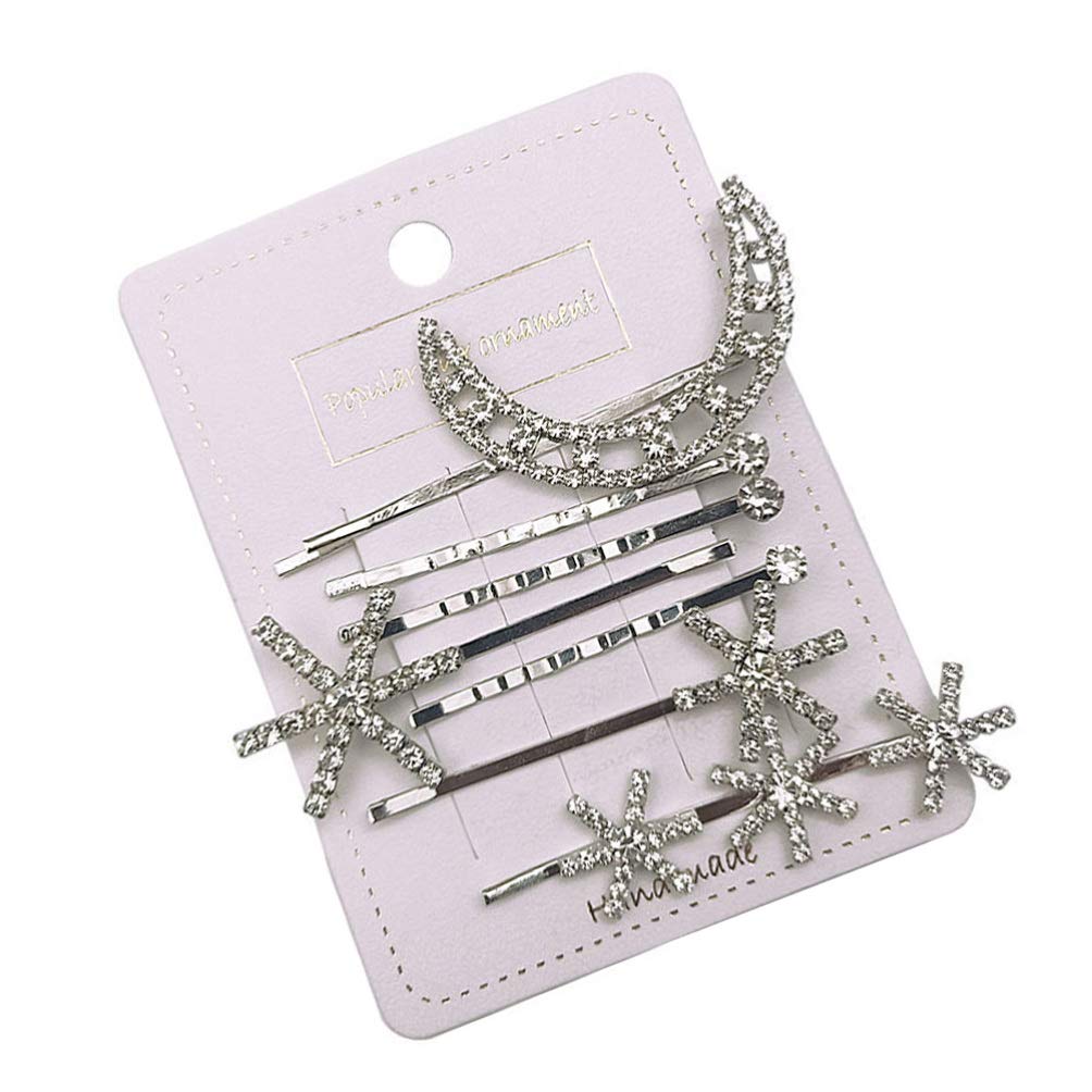 Minkissy 7PCS Star And Moon Hair Clips Vintage Rhinestone Star Hair Pin Hair Barrettes Metal Alloy Moon Hair Pins For Women Girls Thick Hair Accessories