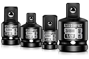 MTO 4-Piece Impact Socket Adapter and Reducer Set, 1/4" & 3/8" & 1/2" Impact Driver Conversions for Impact Wrench, Chrome Mol