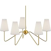 Electro bp;30" Dia 5-Arm Classic Chandeliers Polished Gold with White Linen Shades,Ceiling Light Fixture for Dining Room,Livi