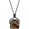 Runyangshi Dragon Blood Stone Square Pendant 0.59"-0.78"(1.5-2cm) Tumbled Polished Stones Necklace Meditation Reiki Energy for Men Women Hand-Woven Rope Gift