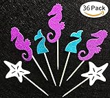 36-Pack Mermaid Cupcake Toppers Picks, Glitter Cake Toppers Food Sticks for Mermaid Themed Party Cake Decoration Supplies