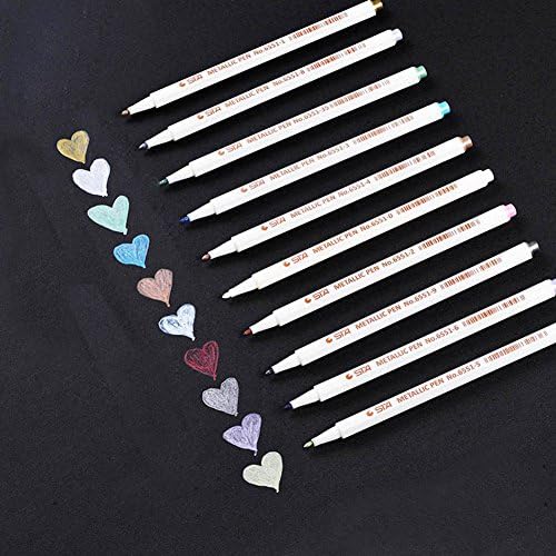 Premium Metallic Marker Pens,Set of 10 Colors,Permanent Metallic Color Painting Art Marker For Gift Card Making,DIY Photo Album,Scrapbooking Crafts(Round Tip)