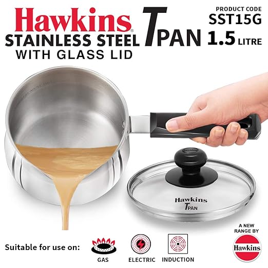 Hawkins Induction Base Stainless Steel T Pan with Lid, 1.5 Liters, Silver (SSTP15 )