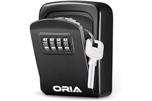 ORIA Key Lock Box, 4 Digit Combination Key Storage Lock Box, Wall Mounted Key Safe Box, 5 Keys Capacity Weatherproof for Indoor Outdoor, 3.66 inch, Black, No Shackle